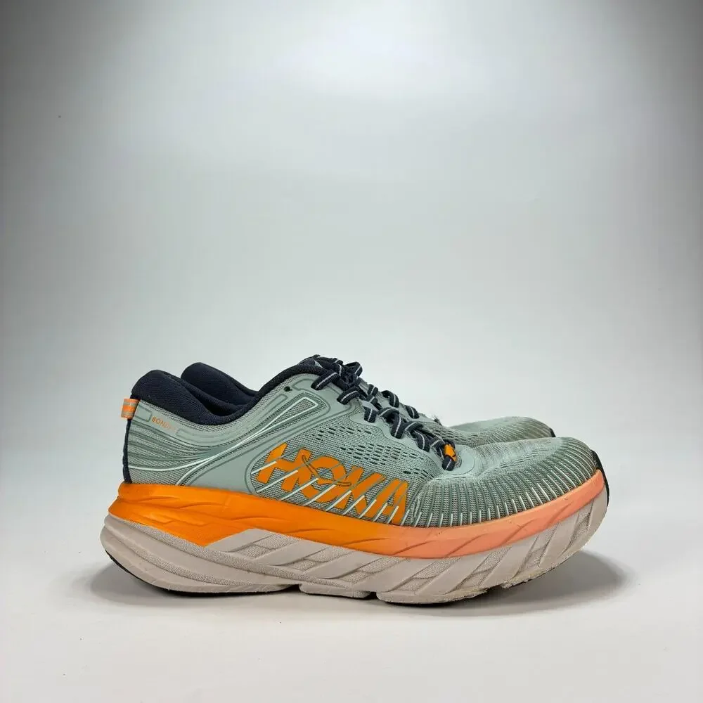 Hoka Bondi 7 Blue Haze Coral Athletic Lace Up Road Running Shoes Womens Size 7.5